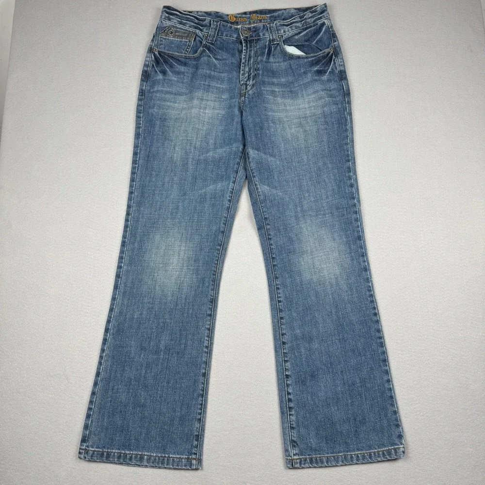 Guess Jeans Mens 34‎ Medium Wash Bootcut Denim Blue Cotton Pants X8302400000